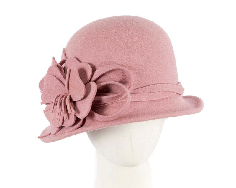 Cupids Millinery Women's Hat Pink Pink felt winter hat with flower by Max Alexander