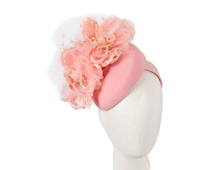 Cupids Millinery Women's Hat Pink Pink pillbox with large flower by Fillies Collection