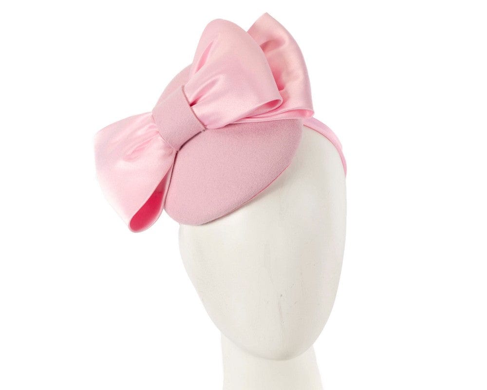 Cupids Millinery Women's Hat Pink Pink winter pillbox fascinator with bow