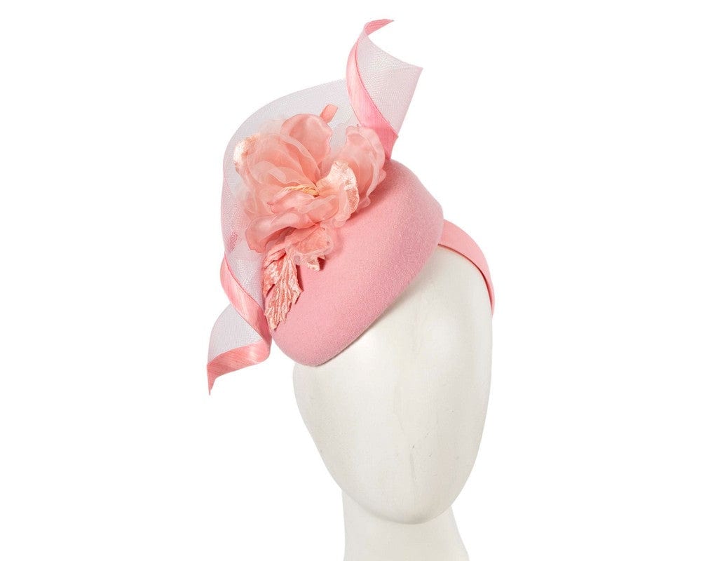 Cupids Millinery Women's Hat Pink Pink winter pillbox fascinator with flower