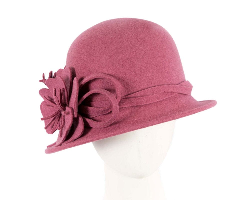 Cupids Millinery Women's Hat Pink Rose pink felt winter hat with flower by Max Alexander