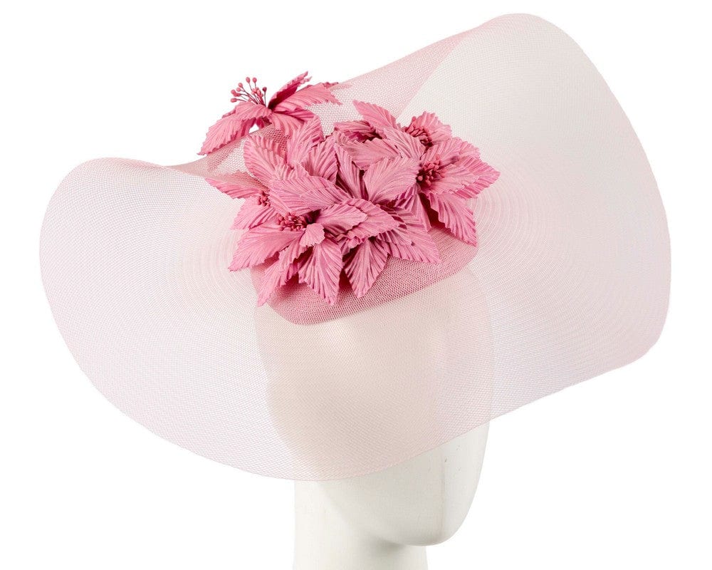 Cupids Millinery Women's Hat Pink Wide brim dusty pink fascinator hat by Fillies Collection