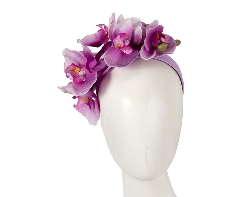 Cupids Millinery Women's Hat Purple Bespoke purple orchid flower headband