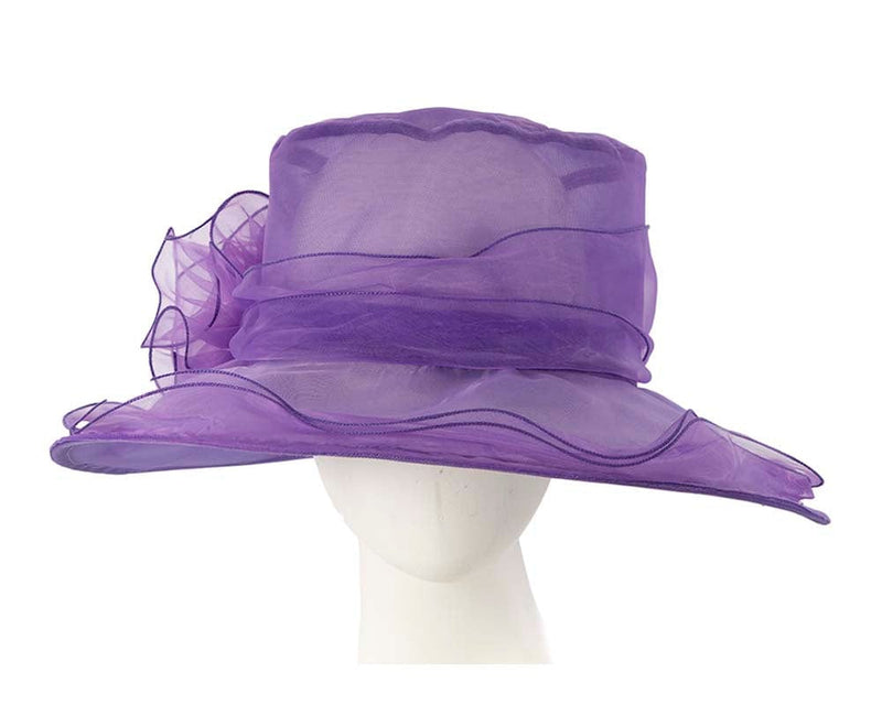 Cupids Millinery Women's Hat Purple Large Purple Organza Racing Hat with flower