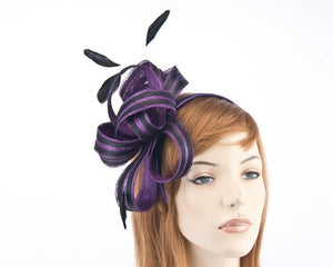 Cupids Millinery Women's Hat Purple Purple & black racing fascinator by Max Alexander