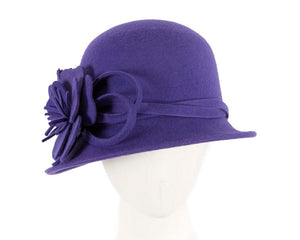 Cupids Millinery Women's Hat Purple Purple felt winter hat with flower by Max Alexander