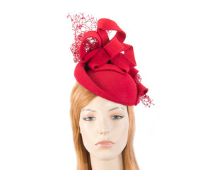 Cupids Millinery Women's Hat Red Bespoke red felt winter fascinator
