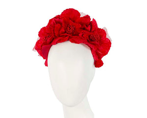 Cupids Millinery Women's Hat Red Bright Red flower halo fascinator