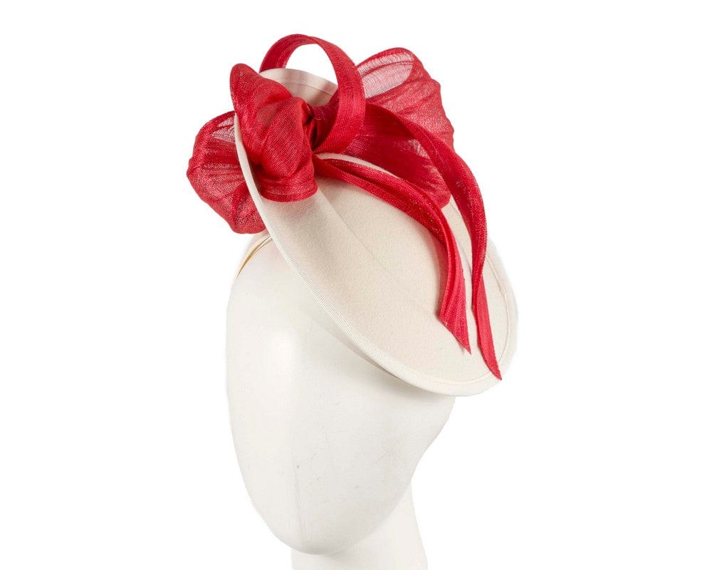 Cupids Millinery Women's Hat Red/Cream Cream plate with red bow winter fascinator by Fillies Collection