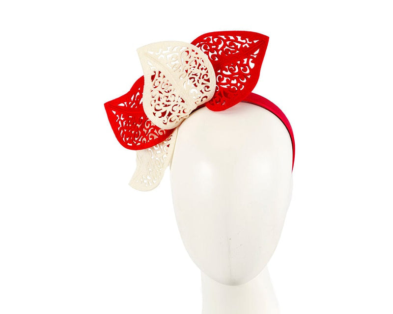 Cupids Millinery Women's Hat Red/Cream Modern red & cream racing fascinator by Max Alexander