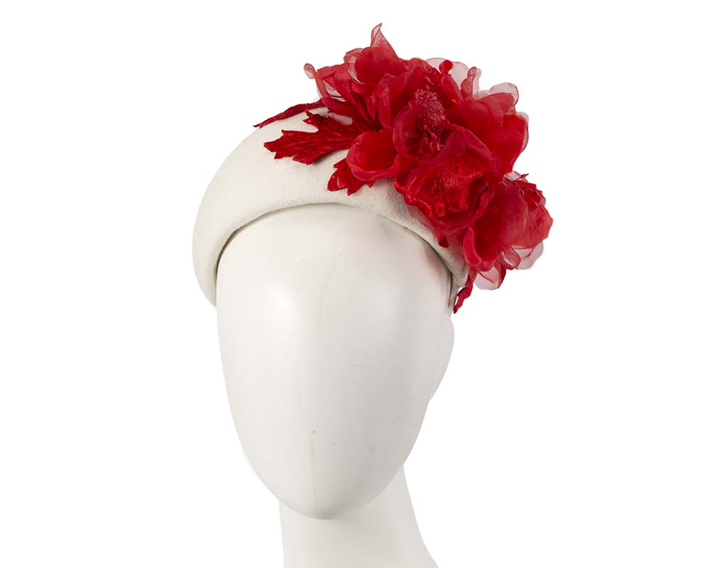 Cupids Millinery Women's Hat Red/Cream Wide cream headband with red silk flower