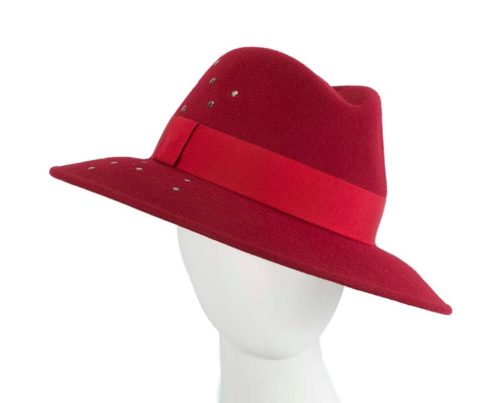 Cupids Millinery Women's Hat Red Exclusive wide brim dark red fedora felt hat by Max Alexander