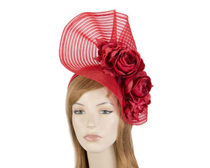 Cupids Millinery Women's Hat Red Large red racing fascinator with flowers by Fillies Collection