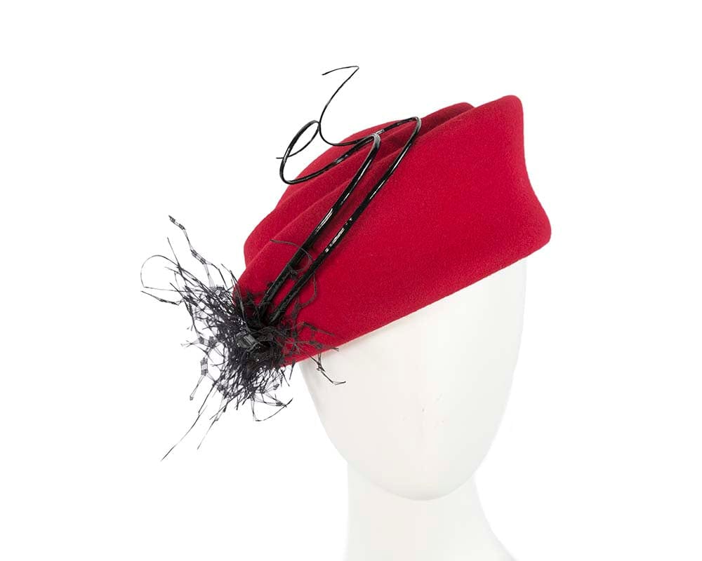 Cupids Millinery Women's Hat Red Large red winter felt pillbox hat for races buy online in Australia F572R