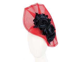 Cupids Millinery Women's Hat Red/Navy Large red & navy racing fascinator with flowers by Fillies Collection