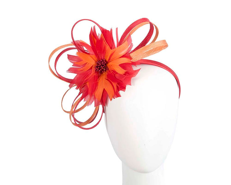 Cupids Millinery Women's Hat Red/Orange Large red & orange feather flower fascinator by Max Alexander