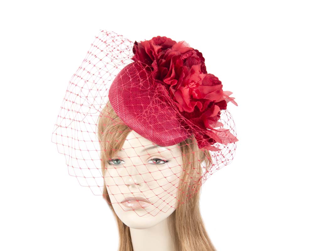 Cupids Millinery Women's Hat Red pillbox with flower & veil by Fillies Collection