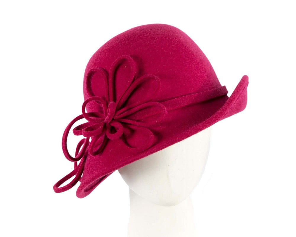 Cupids Millinery Women's Hat Red Raspberry red felt winter hat with flower by Max Alexander