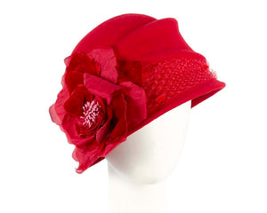 Cupids Millinery Women's Hat Red Red cloche bucket felt hat