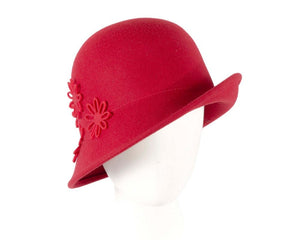 Cupids Millinery Women's Hat Red Red felt cloche hat with flowers by Max Alexander