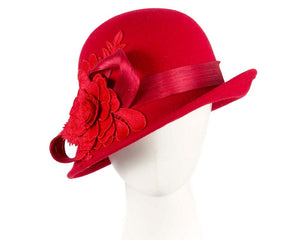 Cupids Millinery Women's Hat Red Red felt cloche hat with lace by Fillies Collection