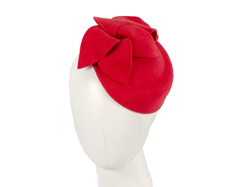 Cupids Millinery Women's Hat Red Red felt pillbox fascinator