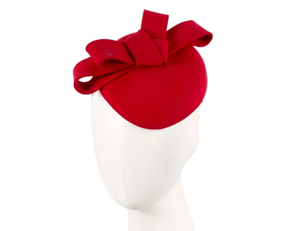 Cupids Millinery Women's Hat Red Red felt winter racing pillbox fascinator