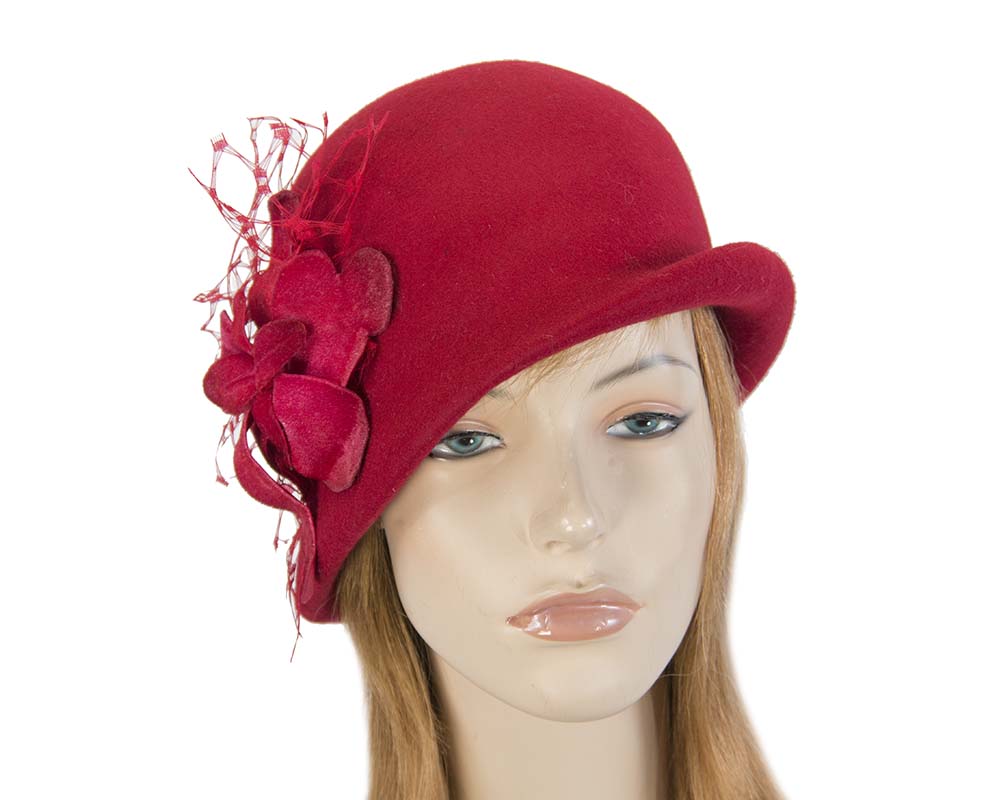 Cupids Millinery Women's Hat Red Red ladies felt bucket hat with flower