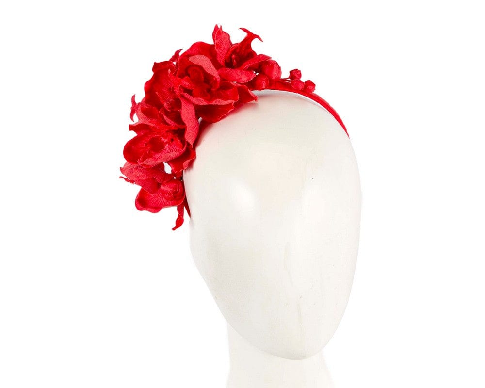 Cupids Millinery Women's Hat Red Red orchid flower headband fascinator