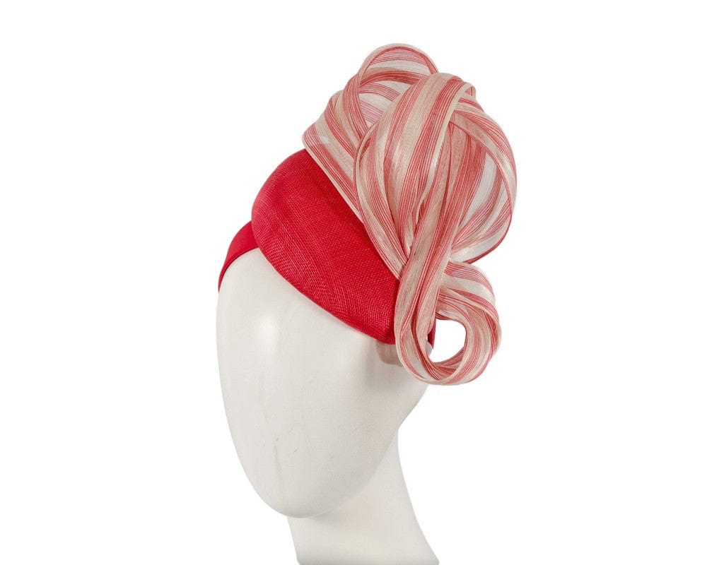 Cupids Millinery Women's Hat Red Red pillbox fascinator with stripy silk abaca bow by Fillies Collection