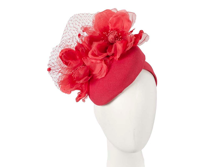 Cupids Millinery Women's Hat Red Red pillbox with large flower by Fillies Collection