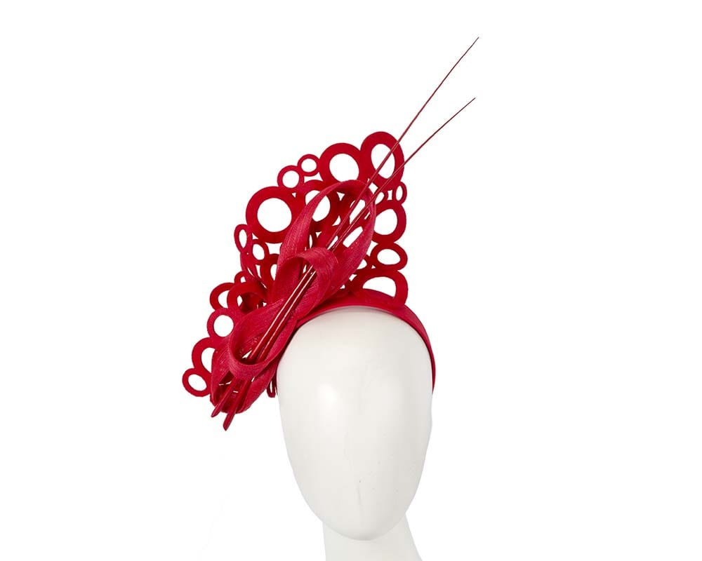 Cupids Millinery Women's Hat Red Red sculptured fascinator for winter racing F590R