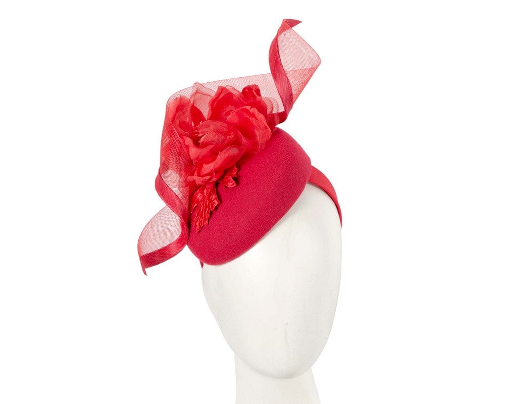 Cupids Millinery Women's Hat Red Red winter pillbox fascinator with flower