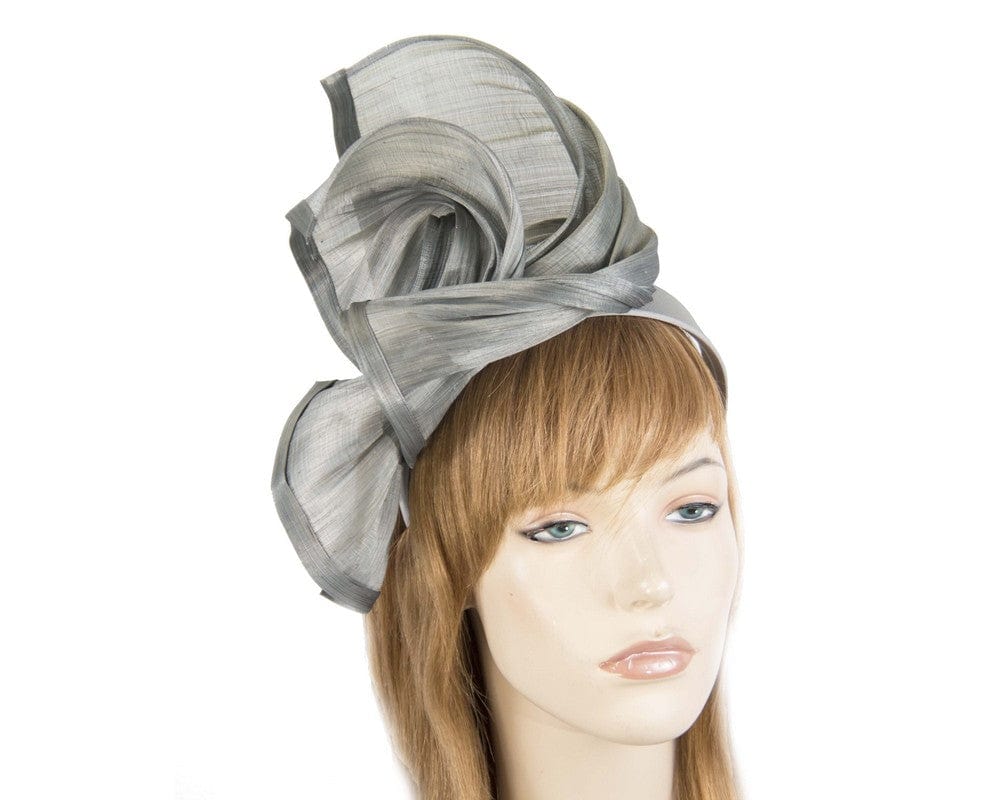 Cupids Millinery Women's Hat Silver Bespoke silver silk abaca racing fascinator by Fillies Collection