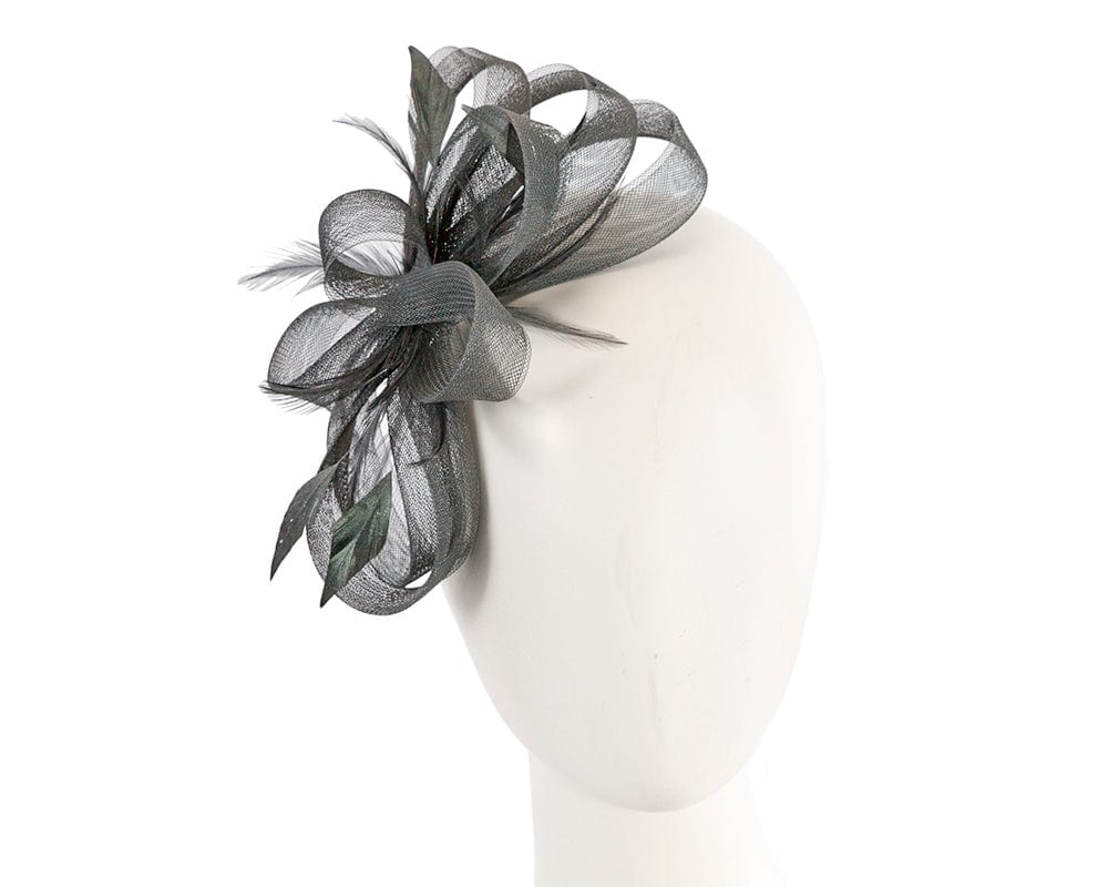 Cupids Millinery Women's Hat Silver Custom made charcoal fascinator by Cupids Millinery