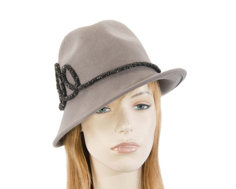Cupids Millinery Women's Hat Silver Designers grey felt ladies fedora hat