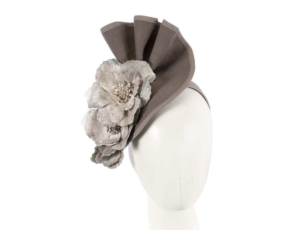 Cupids Millinery Women's Hat Silver Large grey felt flower fascinator by Fillies Collection