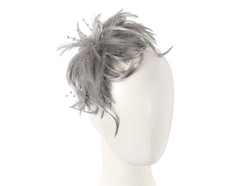 Cupids Millinery Women's Hat Silver Silver custom made feather fascinator comb