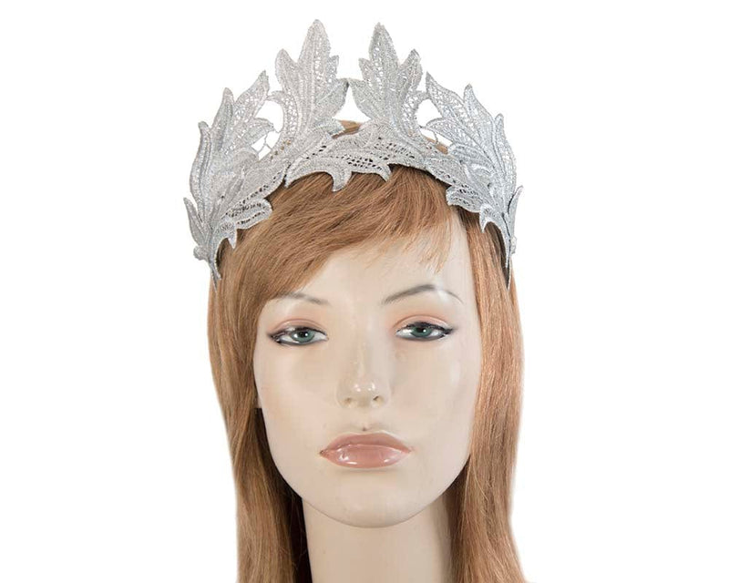 Cupids Millinery Women's Hat Silver Silver lace crown fascinator headband by Max Alexander