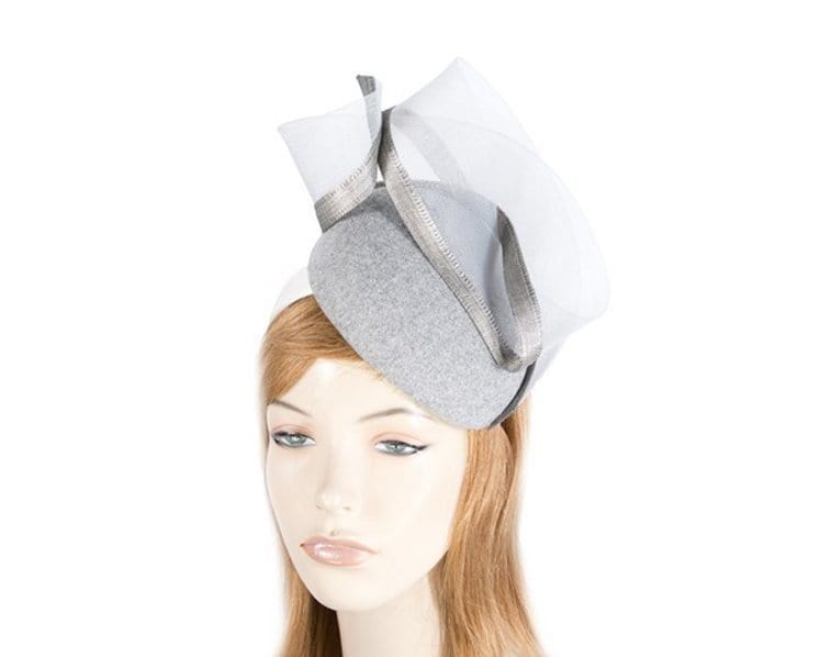 Cupids Millinery Women's Hat Silver Silver pillbox winter racing fascinator