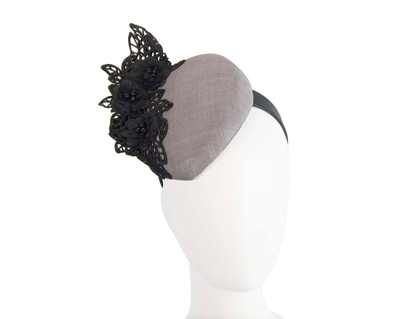 Cupids Millinery Women's Hat Silver Silver pillbox with lace