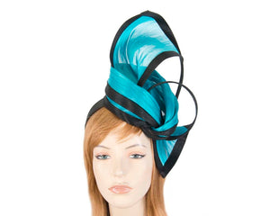 Cupids Millinery Women's Hat Turquoise Exclusive black & turquoise tall fascinator for Melbourne Cup races S159BT