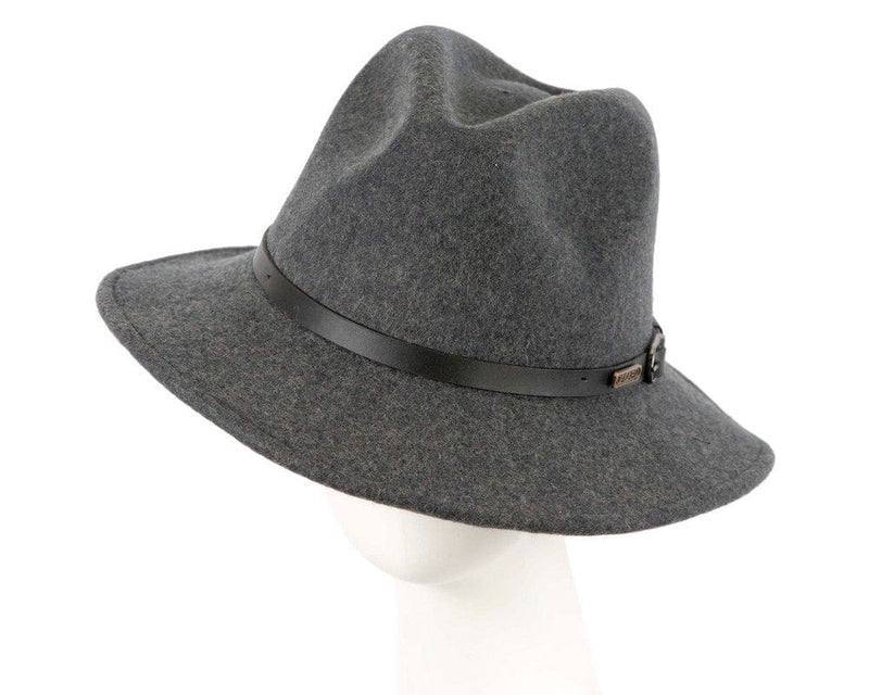 Cupids Millinery Women's Hat Unisex Grey Fedora Felt Wide Brim Foldable Hat