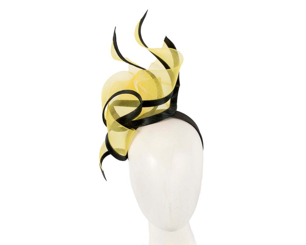 Cupids Millinery Women's Hat Yellow Bespoke yellow & black racing fascinator by Fillies Collection