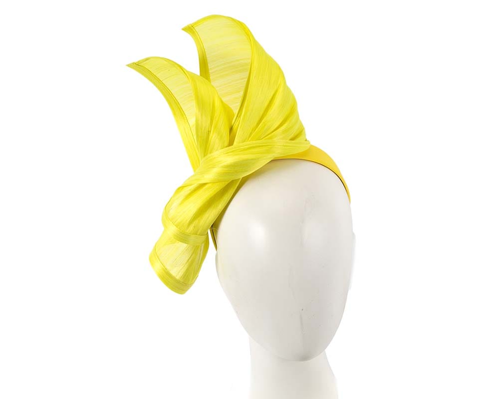 Cupids Millinery Women's Hat Yellow Bespoke yellow silk abaca racing fascinator by Fillies Collection