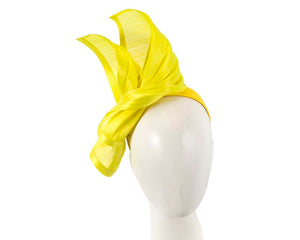 Cupids Millinery Women's Hat Yellow Bespoke yellow silk abaca racing fascinator by Fillies Collection