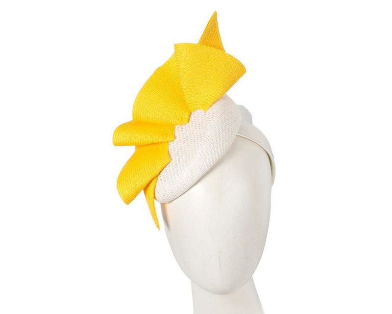 Cupids Millinery Women's Hat Yellow/Cream White & yellow pillbox fascinator by Fillies Collection