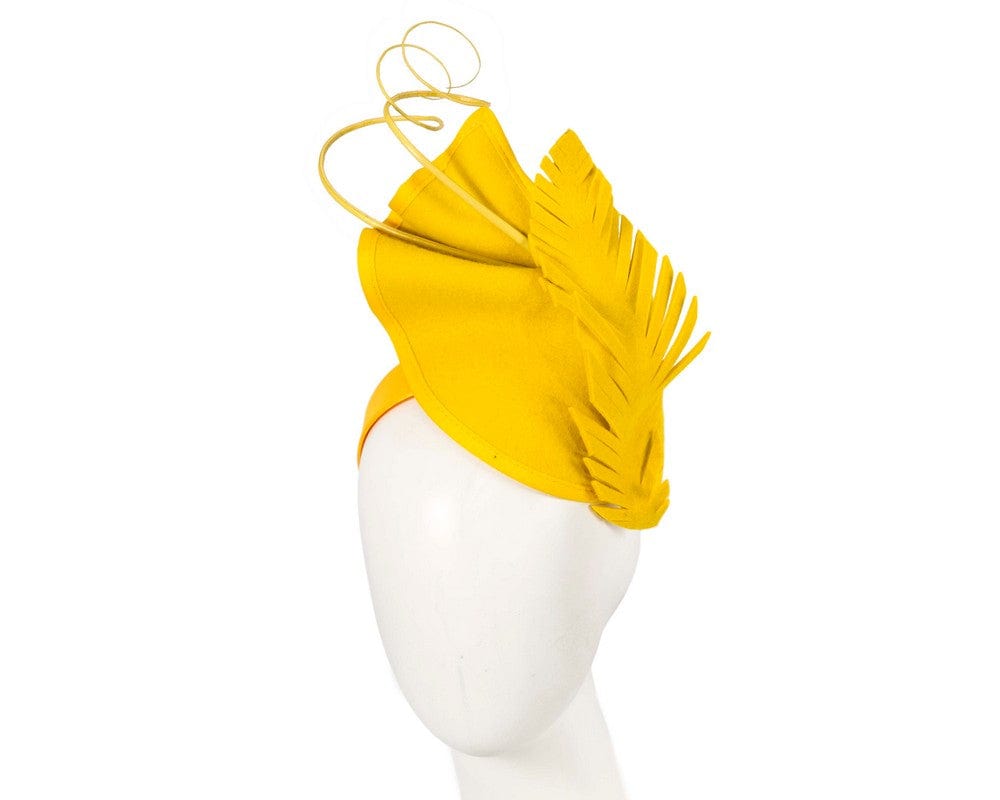 Cupids Millinery Women's Hat Yellow Exclusive yellow felt winter racing fascinator by Fillies Collection