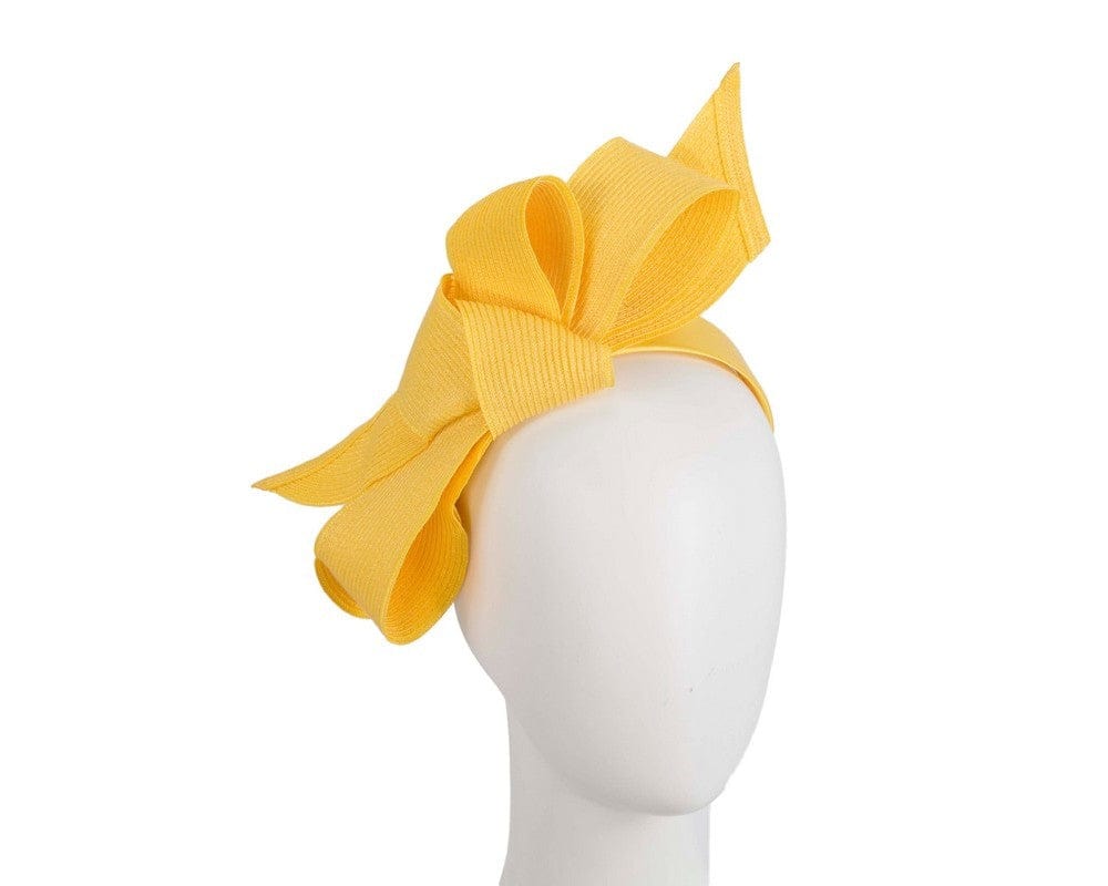 Cupids Millinery Women's Hat Yellow Large yellow bow racing fascinator by Max Alexander