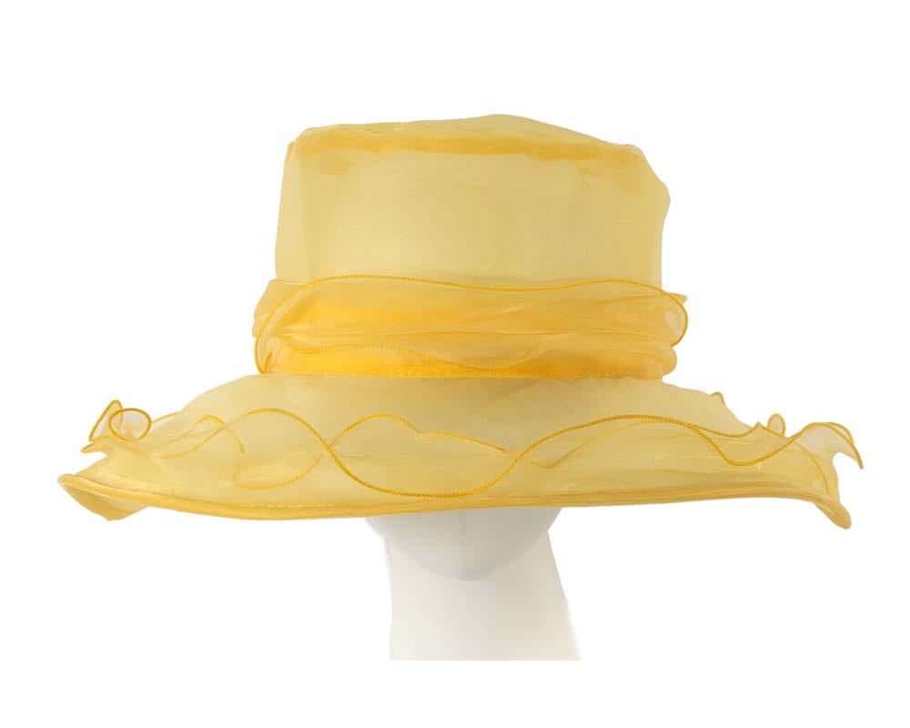 Cupids Millinery Women's Hat Yellow Large Yellow Organza Racing Hat with flower